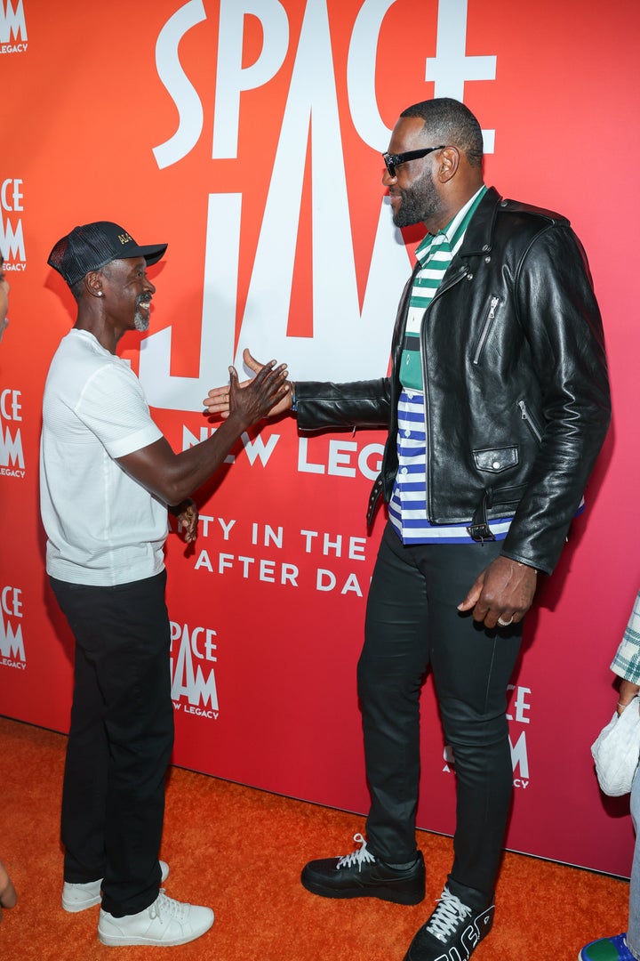 Don Cheadle and LeBron James at a "Space Jam: A New Legacy" event June 29 in Valencia, California.