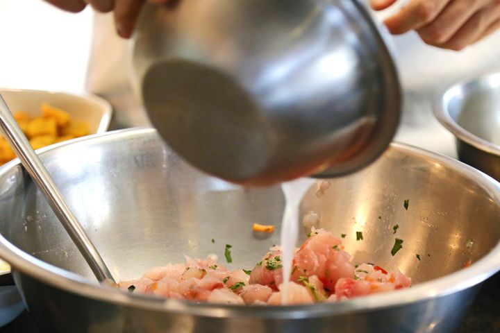 Leaving seafood for too long in an acidic marinade will essentially cook it, turning it into ceviche.