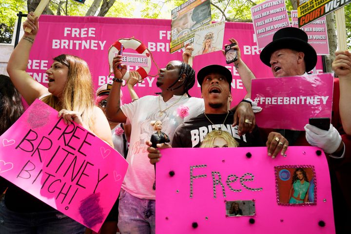 Britney Spears supporters demonstrate outside the Stanley Mosk Courthouse.