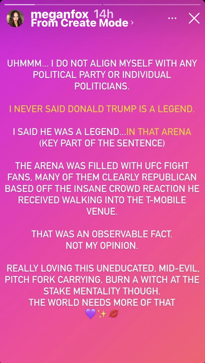 Megan Fox’s statement about calling Donald Trump a “legend.”