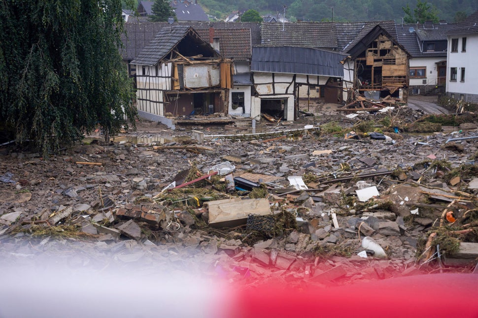 Debris covers the roads in Schuld, Germany.