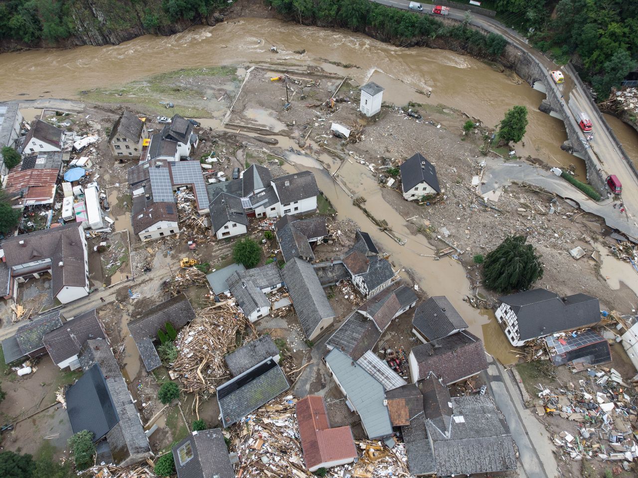 A village in the district of Ahrweiler is largely destroyed by flooding.