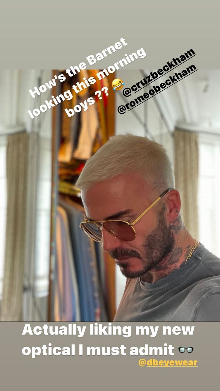 A screenshot of David Beckham's Instagram post, showing off his newly-blond do