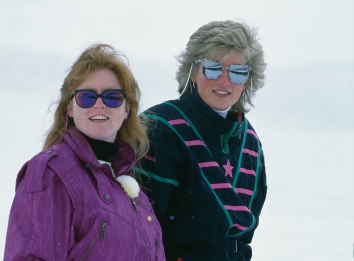 The Duchess of York and the Princess of Wales during a holiday at the ski resort of Klosters, Switzerland, on March 9, 1988.