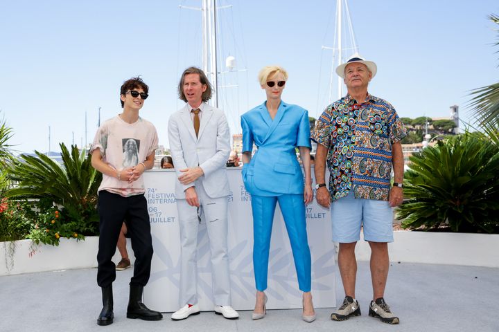 Timothée Chalamet, Wes Anderson, Tilda Swinton and Bill Murray at the "The French Dispatch" photocall on Tuesday.