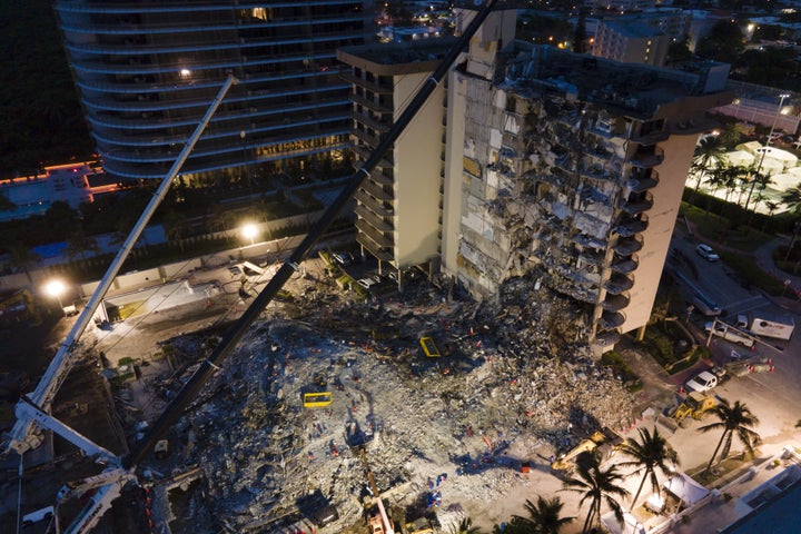 Champlain Towers South is pictured on June 29. The standing section of the building was demolished on July 4.