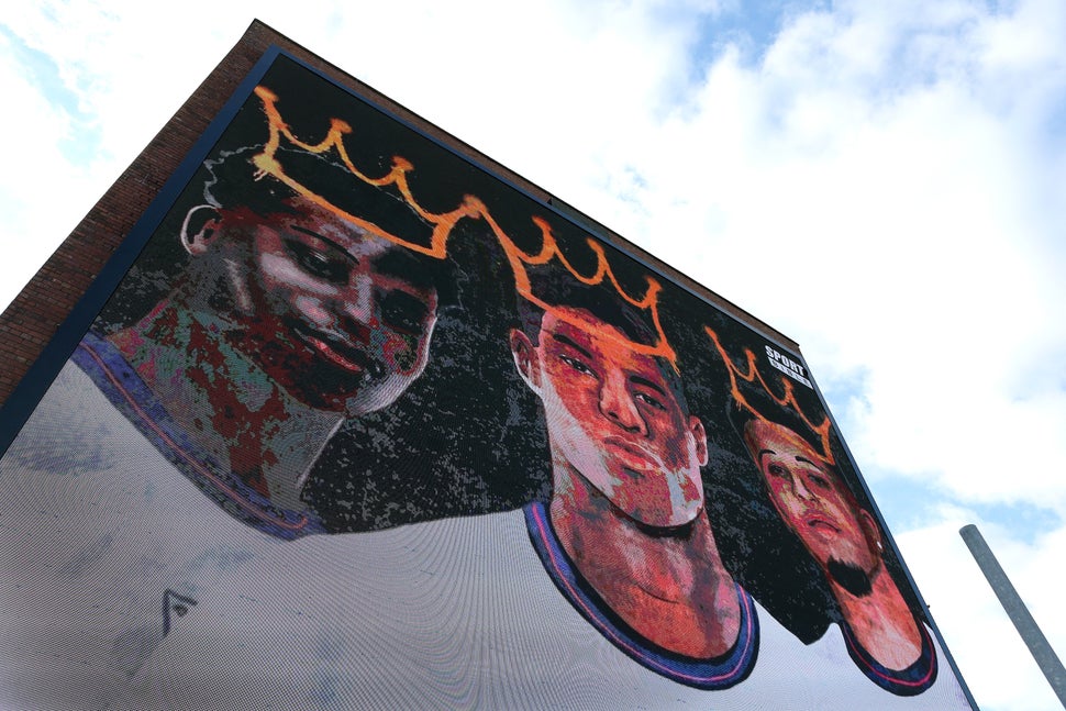 A new mural at Trafford Park, Manchester, in support of Bukayo Saka, Marcus Rashford and Jadon Sancho.