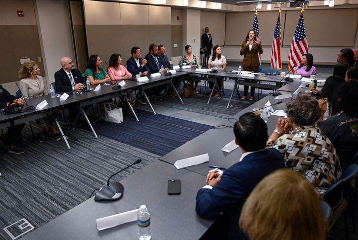 Vice President Kamala Harris (standing) met with some Democratic members of the Texas state legislature on Tuesday.
