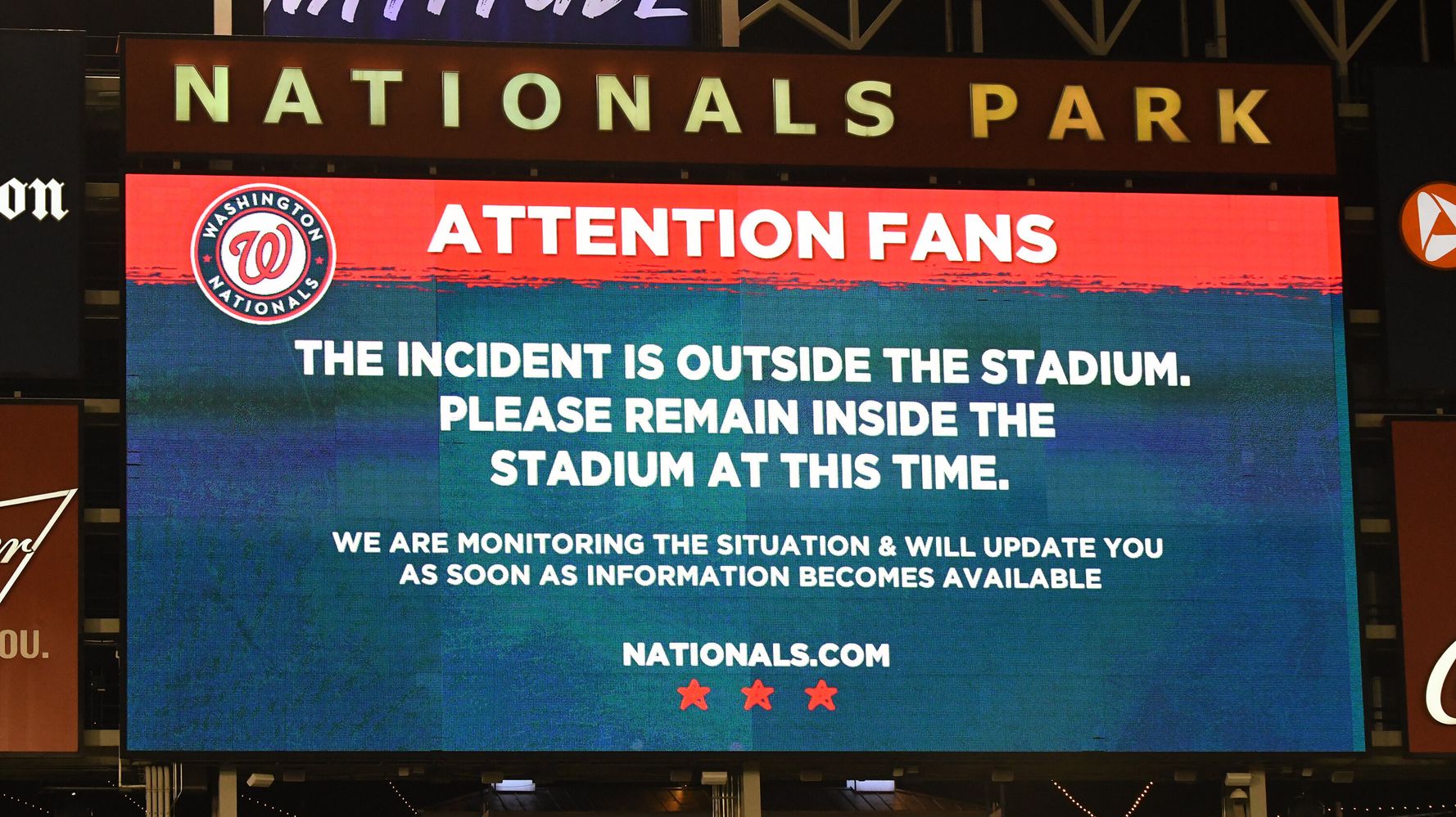 Baseball Game Halted After Nationals Said A Shooting Was Reported Outside The Stadium
