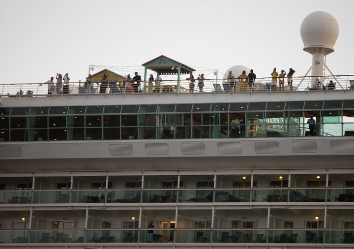 The Royal Caribbean Freedom of the Seas is seen in Miami on June 20. The cruise ship set sail with employee volunteers in ord