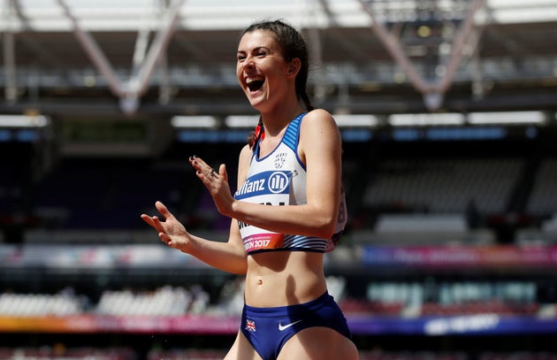 17 Ioυλίου 2017. Η Ολίβια Μπριν πανηγυρίζει για την επιτυχία της στο άλμα εις μήκος στο Παγκόσμιο Πρωτάθλημα. Final Action Images via Reuters/Peter Cziborra