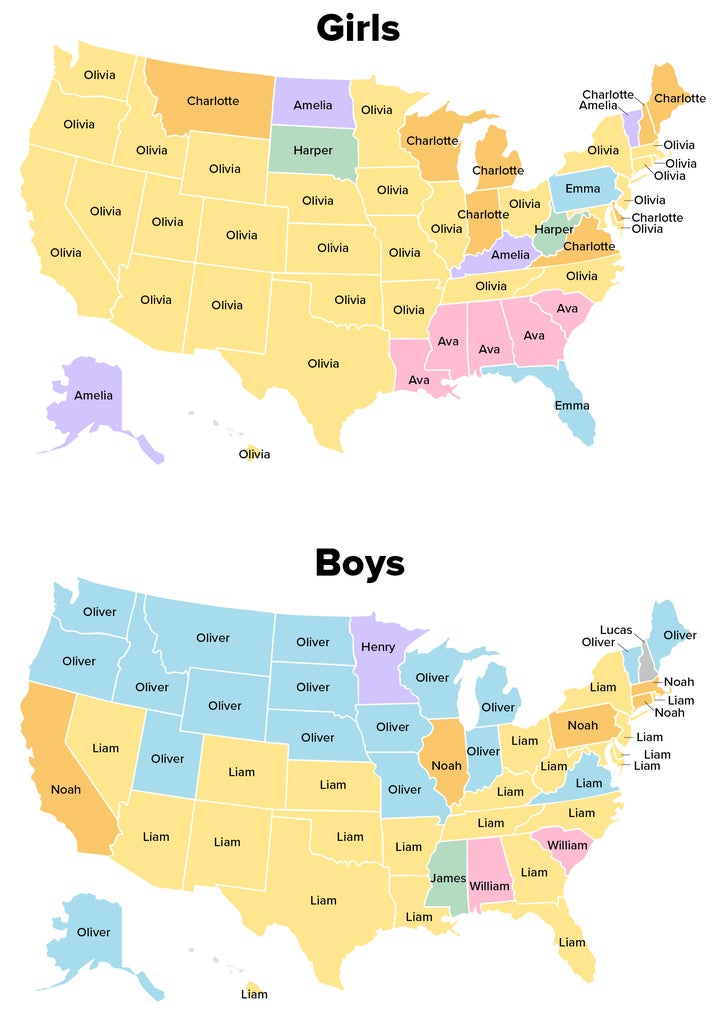 These Were The Most Popular Baby Names In Every State In 2020 Huffpost Life Display Usa Map With Most Popularnames 2022 Python