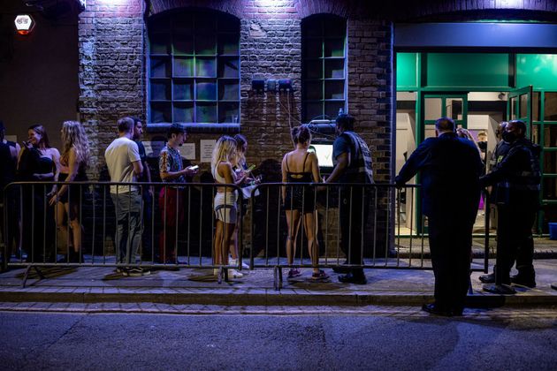 People queuing to get in to the Egg London nightclub in the early hours of July 19. 