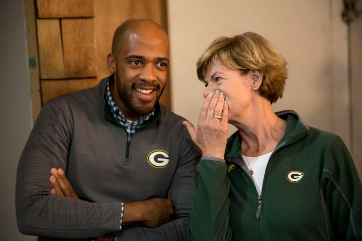 Sen, Tammy Baldwin speaks with Barnes at a campaign event in 2018 in Milwaukee, when he was running for lieutenant governor.