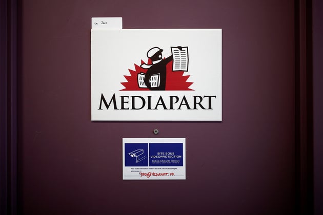 The logo of the free and independent online media outlet Mediapart is seen on a door at their office in Paris, France, March 12, 2019. REUTERS/Benoit Tessier
