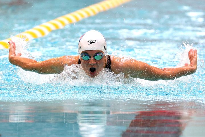 Becca Meyers competes in the Women's 100m Butterfly during Day 3 of the 2021 U.S. Paralympic Swimming Trials in June.