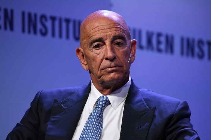 Thomas Barrack, pictured in April 2019, has been charged with secretly working for a foreign government while he advised Donald Trump during his candidacy and early presidency.