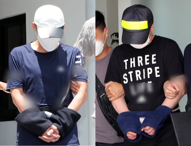과거 연인의 중학생 아들을 살해한 백모씨(48·왼쪽)와 공범 김모씨(46).