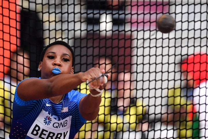 USA's Gwen Berry competes in the women's hammer throw heats at the 2019 IAAF World Athletics Championships at the Khalifa Int