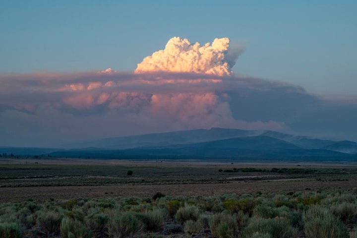 A pyrocumulus cloud from the Bootleg Fire drifts into the air near Bly, Oregon.