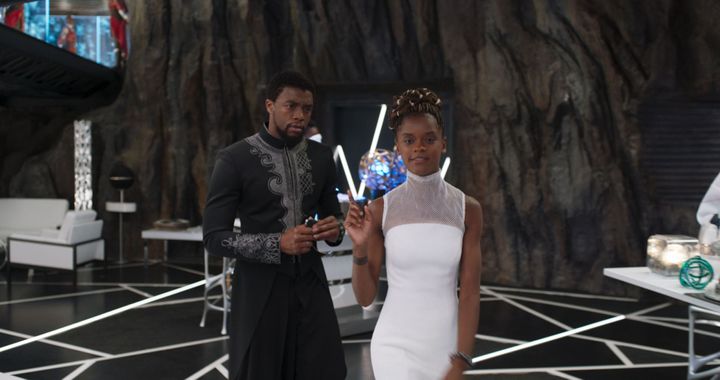 Chadwick Boseman and Letitia Wright in Black Panther