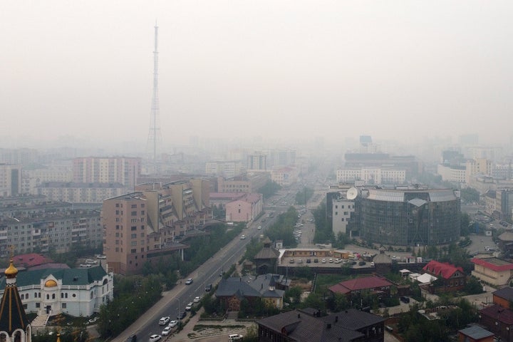 Wildfire smoke hangs over the city of Yakutsk on July 9.