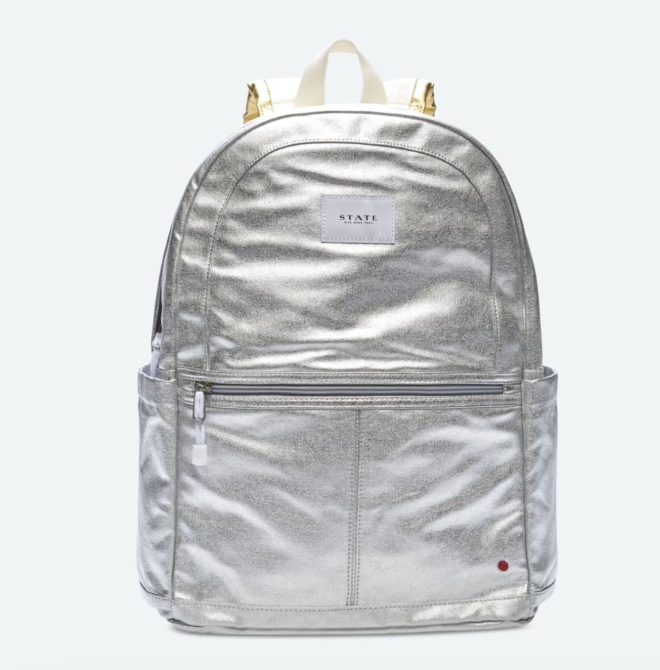 Silver Metallic Quilted 16inch backpack