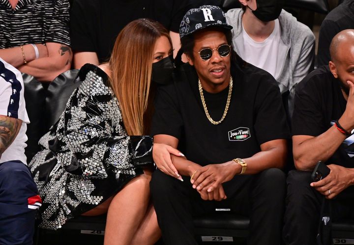  Beyonce and Jay-Z watch the game between the Brooklyn Nets and Milwaukee Bucks at the Barclays Center of Brooklyn last month. 