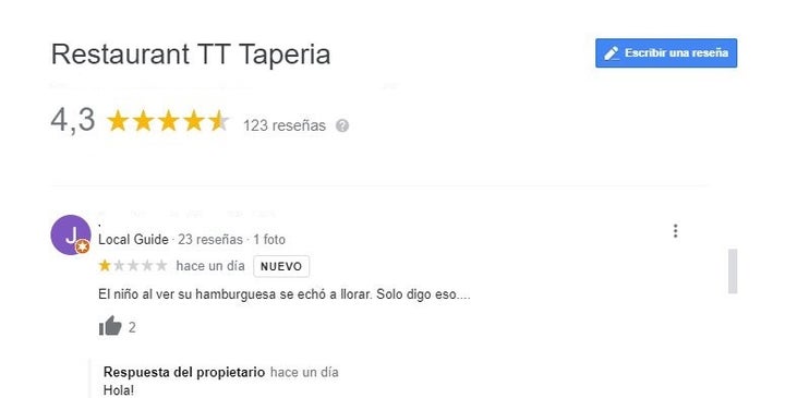 El comentario que provocó la respuesta del restaurante.