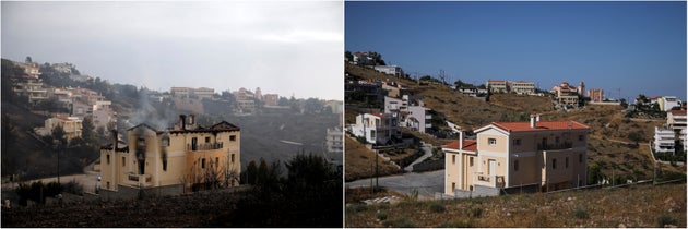 Φωτογραφικό αφιέρωμα του Reuters, που παρουσιάζει τα ίδια σημεία την ημέρα της καταστροφής και ένα χρόνο μετά  