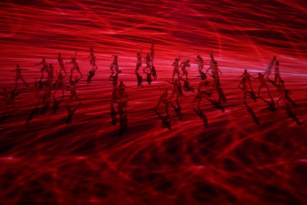 TOKYO, JAPAN - JULY 23: Performers dance during the Opening Ceremony of the Tokyo 2020 Olympic Games at Olympic Stadium on July 23, 2021 in Tokyo, Japan. (Photo by Maja Hitij/Getty Images)