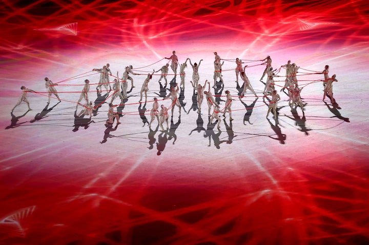 TOKYO, JAPAN - JULY 23: Performers dance during the Opening Ceremony of the Tokyo 2020 Olympic Games at Olympic Stadium on July 23, 2021 in Tokyo, Japan. (Photo by Maja Hitij/Getty Images)