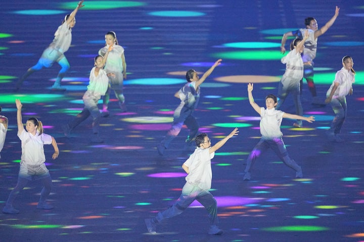 23 July 2021, Japan, Tokio: Olympia: Opening ceremony at the Olympic Stadium. Dancers perform at the opening ceremony. Photo: Michael Kappeler/dpa (Photo by Michael Kappeler/picture alliance via Getty Images)