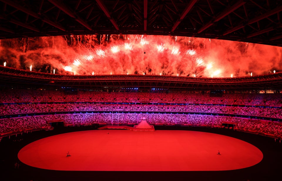 Fireworks explode over the