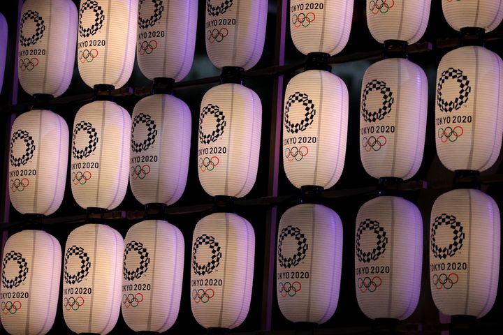 TOKYO, JAPAN - JULY 23: A detailed view of lanterns with the Tokyo 2020 branding on during the Opening Ceremony of the Tokyo 2020 Olympic Games at Olympic Stadium on July 23, 2021 in Tokyo, Japan. (Photo by Hannah McKay - Pool/Getty Images)