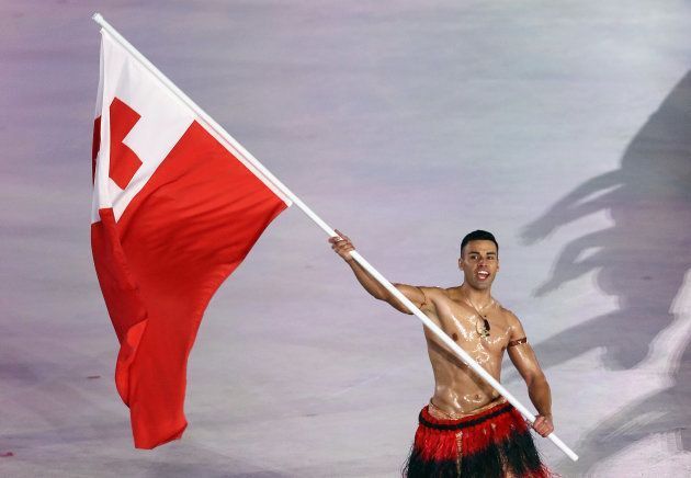 平昌オリンピック開会式で旗手を務めるタウファトファ選手（2018年2月撮影）