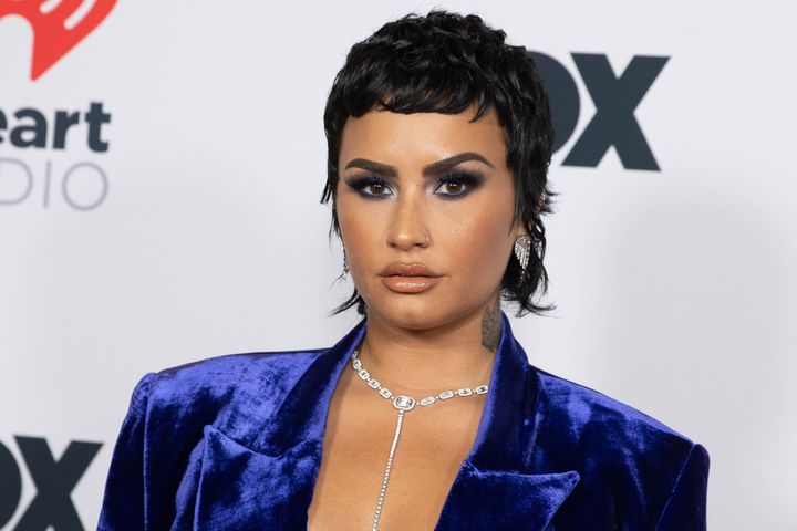 Demi Lovato is seen arriving at the 2021 iHeartRadio Music Awards on May 27 in Los Angeles.