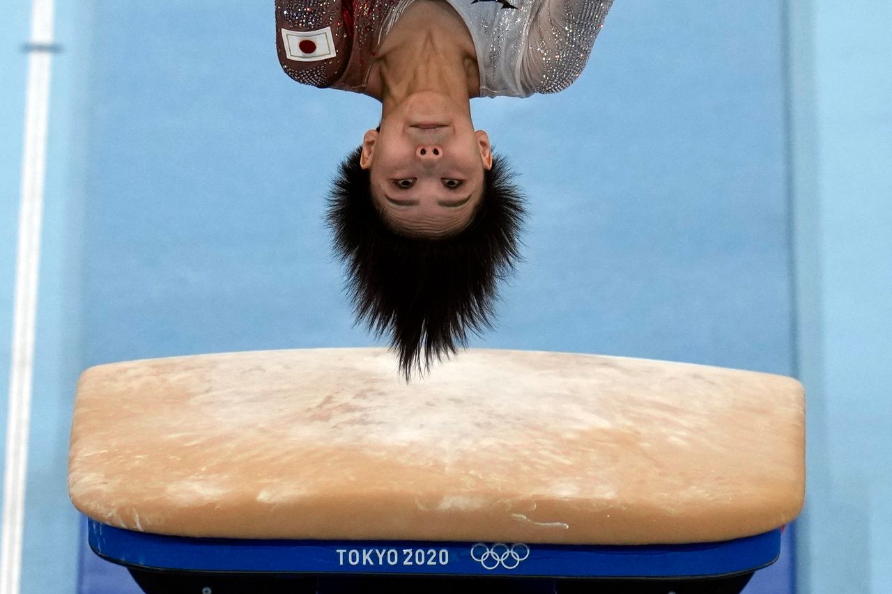 Japan's Mai Murakami trains on the vault during a gymnastics practice session ahead of the 2020 Summer Olympics, Thursday, July 22, 2021, in Tokyo. 
