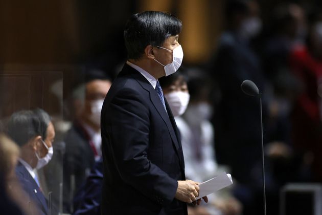 TOKYO, JAPAN - JULY 23: Emperor Naruhito, President of the Tokyo Olympic and Paralympic Games declares...