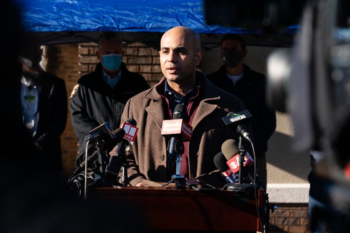 Nicholas Ancrum, vice president of human relations for Foundation Food Group, speaking at a press conference following the de