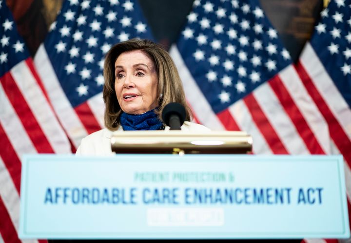 Speaker of the House Nancy Pelosi (D-Calif.) speaks during the House Democrats' news conference to unveil the Patient Protection and Affordable Care Enhancement Act on June 24, 2020.