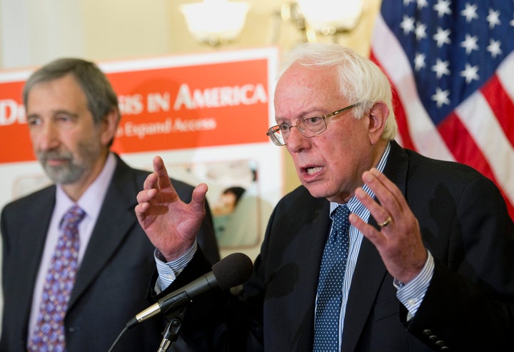 Paul Glassman, the director for the Pacific Center for Special Care, and Sen. Bernie Sanders (I-Vt.) speak at a news conference to announce legislation to "address the national crisis in dental care." The legislation would expand dental coverage through Medicare, Medicaid and the Veterans Affairs Department; and increase access to dental services at community health centers, school-based and mobile clinics.