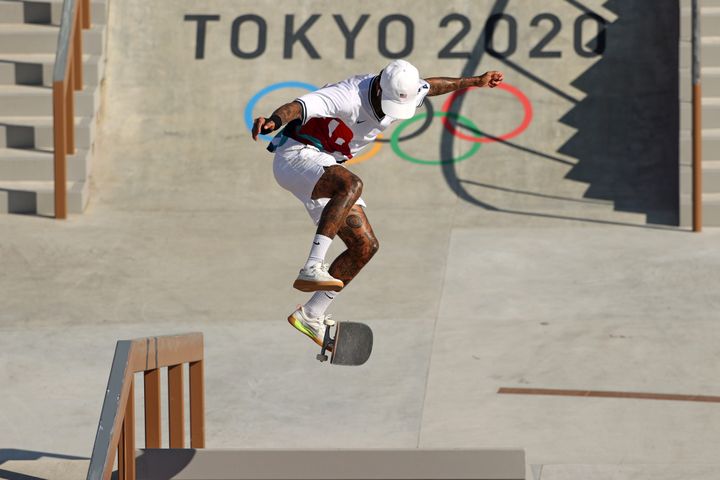 Nyjah Huston of Team USA practises prior the Skateboarding Men's Street Prelims on day two of the Tokyo 2020 Olympic Games.