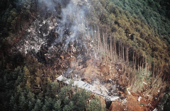 日航ジャンボ機の御巣鷹山墜落事故現場（群馬県上野村）＝1985年8月13日
