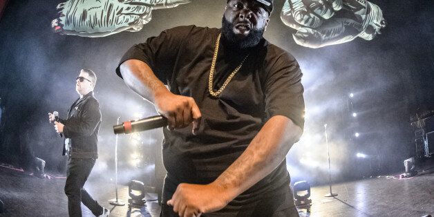 MIAMI BEACH, FL - JANUARY 25: EL-P and Killer Mike of Run the Jewels perform on stage at Fillmore Miami Beach on January 25, 2017 in Miami Beach, Florida. (Photo by Jason Koerner/Getty Images)