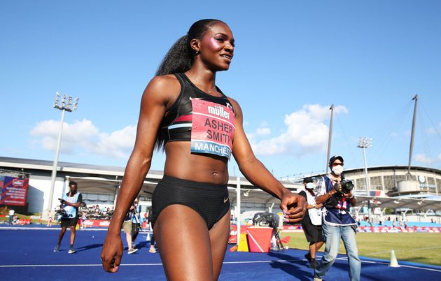 Dina Asher-Smith after winning the Women's 100m Final at the British Athletics Championships in June. 