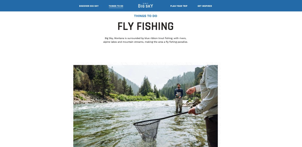The community’s marketing arm, Visit Big Sky, advertises the community as a “fly fishing paradise” on its website (see screenshot above).