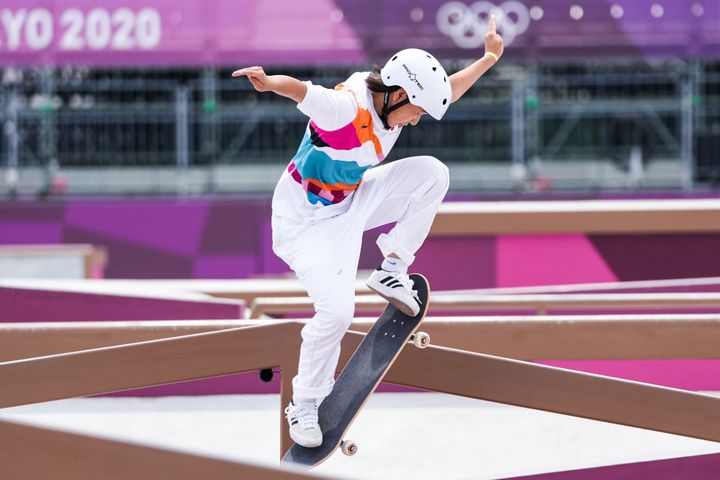Momiji Nishiya competes during the women's street skateboarding final on day three of the Tokyo 2020 Olympic Games.