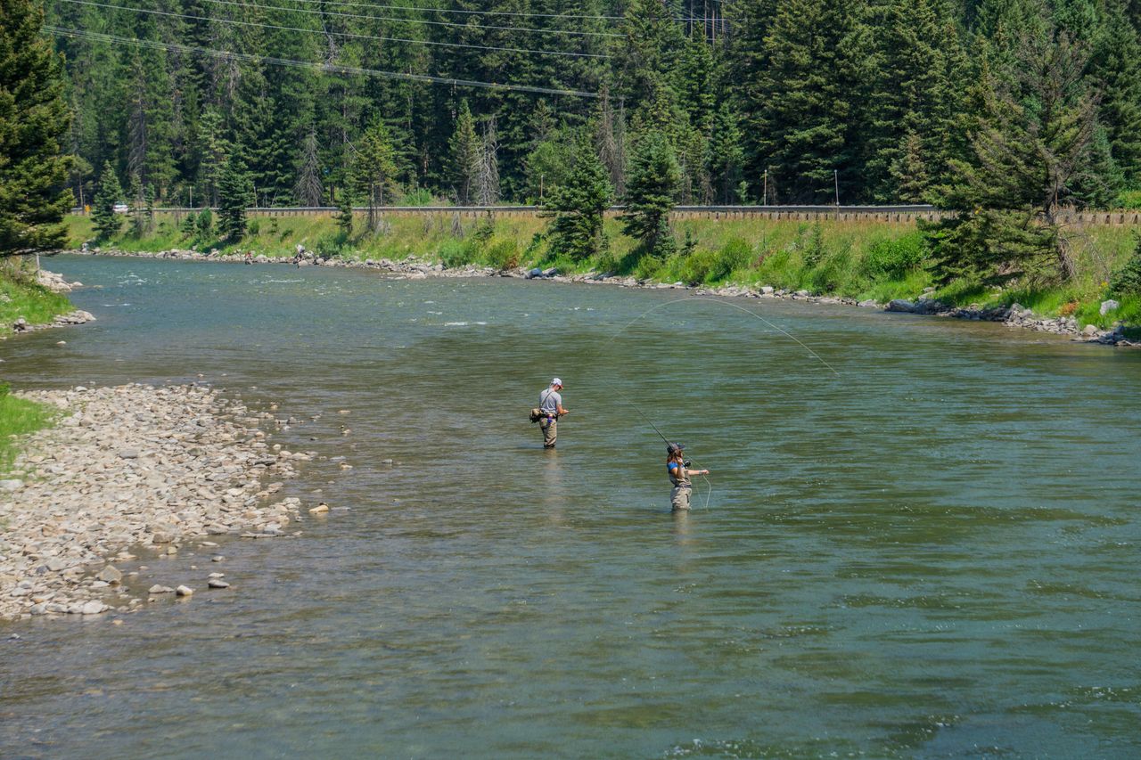 Two anglers cast their lines on the Gallatin River south of Bozeman, Montana.