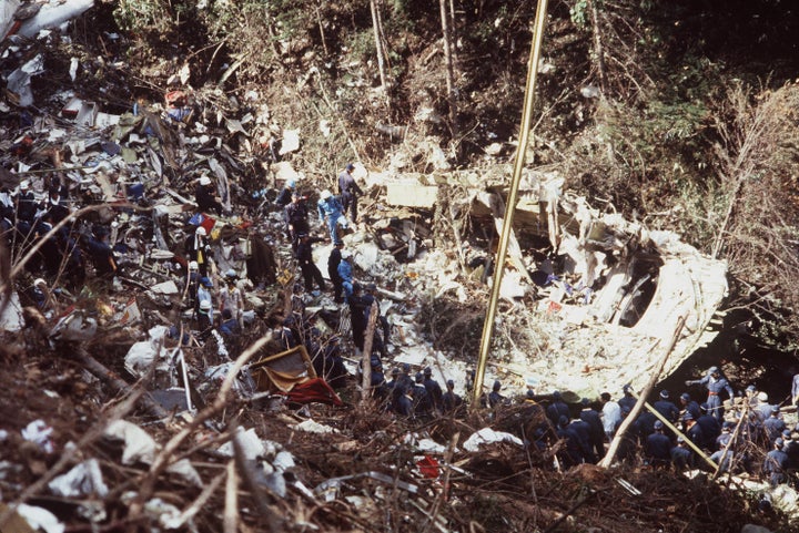 日本航空ジャンボ機の御巣鷹山墜落事故現場（群馬・多野郡上野村御巣鷹山）＝1985年8月15日撮影